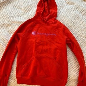 Red pink logo champion hoodie